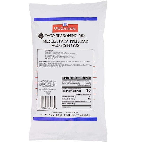Mccormick McCormick No MSG Added Taco Seasoning Pouch 9 oz., PK6 F7168004 - main